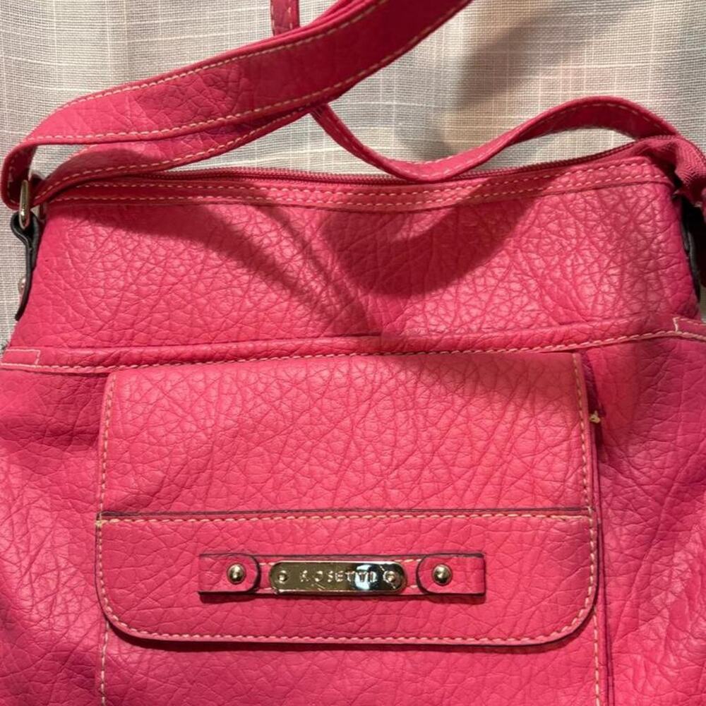 Hot pink faux leather crossbody bag